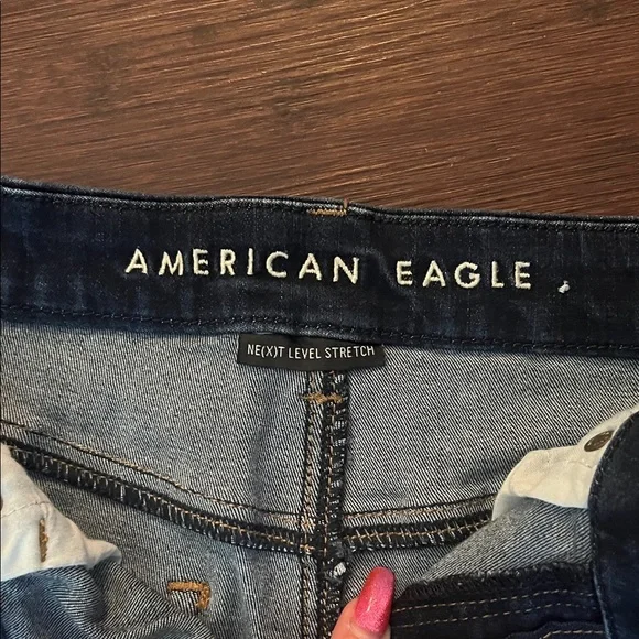 American Eagle Outfitters Dark Blue Distressed Denim Jean Shorts - Picture 2 of 4